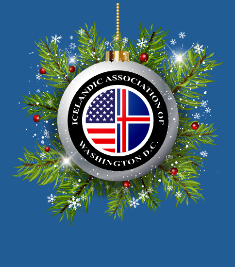 Christmas ball showing logo of the Icelandic Association of Washington DC